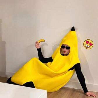 1 pieza Disfraz de plátano unisex para adultos - Disfraz de Body entero de fruta de poliéster, se ajusta a la mayoría, ideal para Halloween, Navidad, fiestas de cosecha y fiestas, no requiere electricidad, traje de fiesta ligero y novedoso