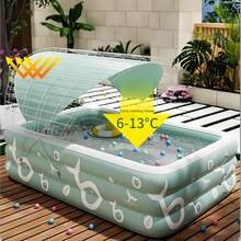 1pc Large Inflatable Swimming Pool With Slide And Detachable Sunshade - Durable PVC Material, Easy To Install, Rectangular Shape, Multi-Component, Ideal For Backyard Summer Entertainment And Swimming Parties, Poolside Lounge Chairs, Easy-To-Assemble Inflatable Swimming Pool Toy - Blue Fish - View 5