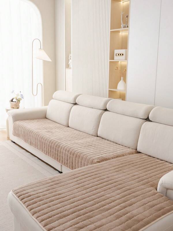 1pc Veet Washable Anti-Slip Sectional Sofa Cover For 3-Cushion L-Shaped Couches With Quilted Design, Magnetic Closure & Pet-Friendly Protection - Plush Grey Sofa Slipcover