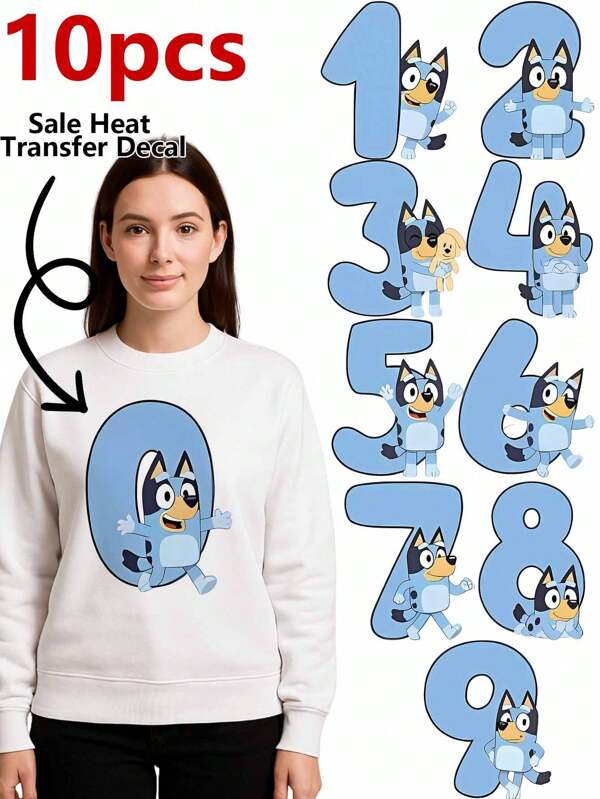 Bluey Bluey Lamb Letter And Number Print Painting Set, Blue Lamb Party Transfer Stickers, Used For Making Birthday Invitations, Cards, And DIY Backpacks, T-Shirts, And Shirts, Blue Lamb Letter Paper-Cut Patterns