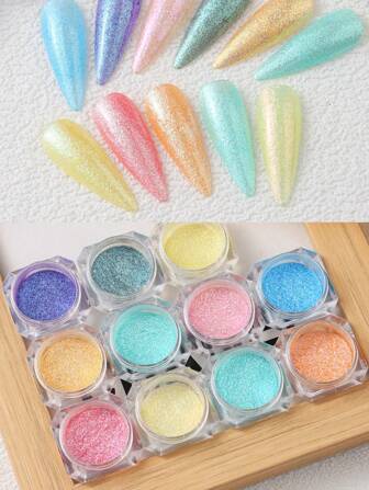 11pcs/Set Nail Art Glitter Powder, Rainbow Holographic Nail Sequins Decoration