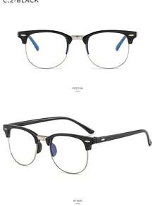 1 pieza Gafas de hombre con montura vintage semisin borde, cuadradas y con remaches, adecuadas para uso diario, vacaciones, playa, accesorios de verano