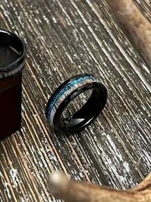 1pc 8mm Men's 201 Stainless Steel Ring With Black Wood And Turquoise - Elegant Modern Design, Durable Non-Plated Metal Ring, Anniversary Gift For Husband, Casual And Formal Jewelry, Layered Rings, Modern Jewelry, High Quality Craftsmanship, For Jewelry Lovers