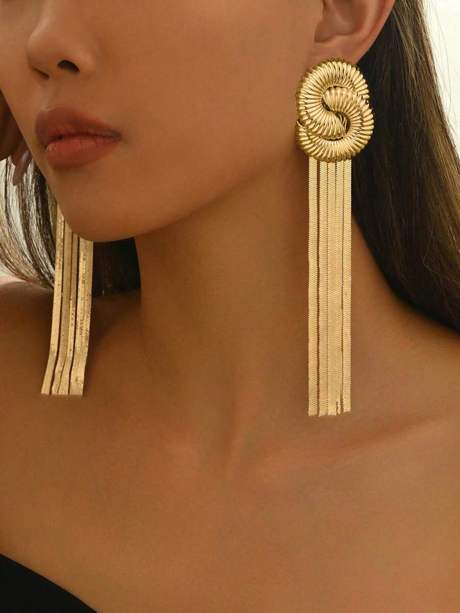 1 Pair Stylish Asymmetrical Long Tassel Drop Earrings, European Fashion Elegant Versatile