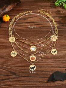 1 pieza Collar colgante minimalista y creativo con elemento impreso de Halloween de varias capas, joyería de estilo casual para mujeres en fiesta