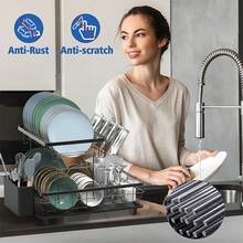 NetHong Large Dish Drainer Rack Kitchen Sink Drying Rack Bowl Plate Holder 360°Drip Tray - Negro B - Ver 4