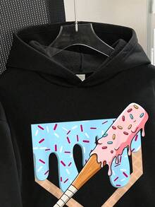 Tween Boy Cartoon Pattern Warm Sweatshirt - Black - View 5