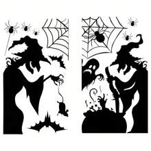 قطعة واحدة من ملصقات النوافذ المزينة لعيد الهالوين - ساحرة مخيفة، شبح، خفاش وشبكة عنكبوت ملصقات ثابتة سميكة 16 ميل متينة لديكور المنزل الداخلي/الخارجي، ديكور موضوع الهالوين لغرفة المعيشة، ديكور الحائط، ديكورات الهالوين