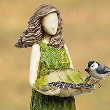 1 pezzo Scultura in resina di ragazza fata e uccelli nel bosco, decorazione da esterno per giardino, cortile e prato, ornamento in resina per decorazione casa e giardino in stile campagnolo e di divinità del bosco
