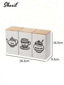 shoxil 1pc Square Coffee Storage Canister - Airtight Bamboo Lid & Metal Body, Suitable For Storing Coffee Beans, Tea Leaves Or Snacks, For Home Use/Coffee