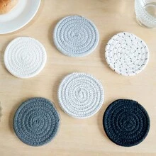 12pcs/Set Gray Series Round (4.33inch) Coaster Set, Minimalist Handwoven Thick Heat-Resistant Drink Coasters, Suitable For Most Cups, Suitable For Home, Dining Table Decor, Applicable To Bar, Cafe, Restaurant