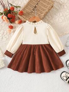 Baby Girl Cute Bow Decor Dress, Suitable For Outdoor Wear, Autumn/Winter - Brown - View 2