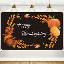 Thanksgiving Banner - Joyful Thanksgiving Decor With Pumpkins, Harvest Themed Home Garden Party Backdrop, Easy Hanging Design, Durable Polyester Fabric, High Quality Printing, Essential For Home Celebration, Cheerful Turkey Pattern