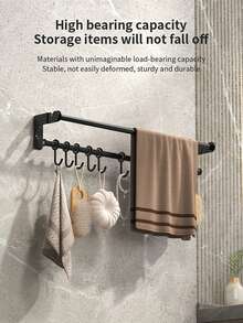 1个带挂钩的自粘式毛巾架，壁挂式毛巾杆，浴室毛巾架，浴室和厨房收纳架，浴室配件，浴室工具 - 黑色 - 查看 5