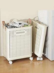 1pc Laundry Basket Cart With Wheels, Foldable Laundry Basket, Large Capacity, Versatile Portable Dirty Laundry Basket, Removable Storage, Suitable For Bathroom, Bedroom Or Laundry Room, Laundry Basket - 奶油色 - 查看 1