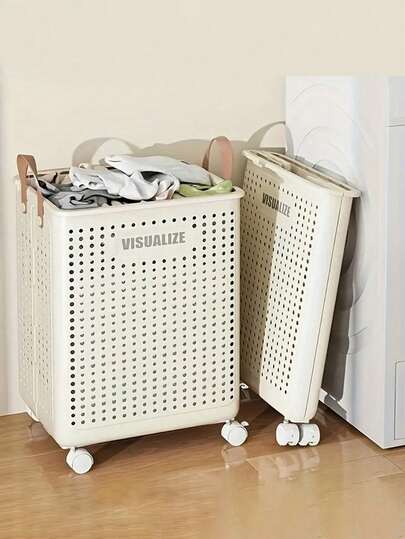 1pc Laundry Basket Cart With Wheels, Foldable Laundry Basket, Large Capacity, Versatile Portable Dirty Laundry Basket, Removable Storage, Suitable For Bathroom, Bedroom Or Laundry Room, Laundry Basket