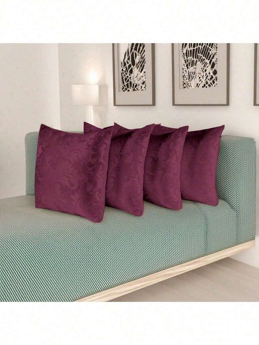 Kit Of 4 Decorative Cushion Covers With Jacquard Zipper - Burgundy - View 1