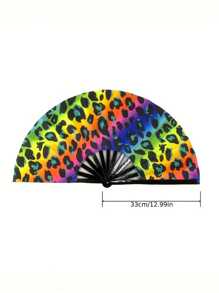 13 Inch Fluorescent Folding Fan - Glow-In-The-Dark Gothic Sun & Moon Constellation Design, Vibrant Rainbow & Leopard Print Fan,Large Black PP Material For Halloween, Raves, Clubs, Concerts, Themed Parties, Cosplay, Costume Props, Gifts, And Dance Events, Halloween Decorations, Without Battery