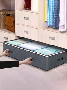 New Thickened Large Underbed Storage Box, Non-Woven Fabric Storage Bag For Clothes, Quilts, Ideal For Bedroom Or Dorm, Reinforced Handle, Dustproof, With Safety Strap, Multi-Compartment Design, Random Color - Multicolor - View 9
