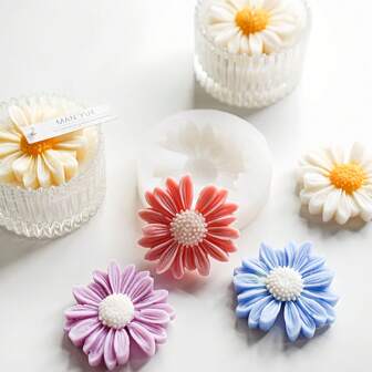 4 件雏菊花硅胶模具 - DIY 香薰杯蜡烛/香石膏装饰模具，耐用且易于脱模，可作为家居装饰礼物