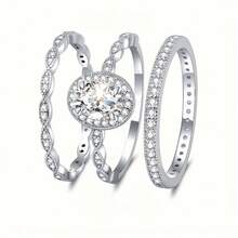3-Piece/Set Stacked Commitment Ring Set, Couple Rings, Engagement/Wedding Eternal Rings, Valentine's Day, Mother's Day, Christmas Gifts, Eye-Catching Accessories For Parties And Banquets, Daily Casual Jewelry - White - View 7