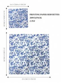 Set van 20 vintage wegwerpservetten met blauwe bloemenprint, 33x33 cm, scrapbookpapier, woondecoratie, bruiloft, verjaardag, diner voor gasten, feestbenodigdheden, gemaakt van zuivere houtpulp