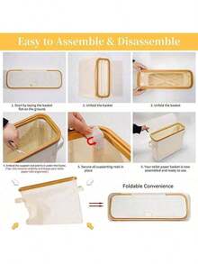 1pc Toilet Paper Storage Basket With Lid, Toilet Paper Organizer For Bathroom, Bamboo Toilet Paper Storage Holder Stand Free Standing With Handle, Enclosed Toilet Paper Tissue Storage Bin Container Bathroom Decor Summer