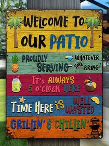 1pc-Welcome To Our Patio Sign, Vintage Metal Tin Sign, Patio Decor For BBQ Party, New Home Gift, Housewarming Gift For Party, Home Decor, Room Decor, Rustic Country Metal Plaque Decor For Outdoor, Yard, Garden Wall Bedroom Decor Wall Decor - Multicolor - View 11