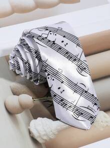 1pc Men Fashionable Exquisite Black & White Piano Key And Musical Stave Necktie, Suitable For Casual, Street, Party Occasions Men Necktie