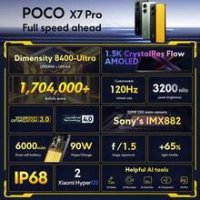 Xiaomi POCO X7 Pro 全球版智能手机 NFC 双 SIM 卡小米 HyperOS 2 旗舰 Dimensity 8400-Ultra 6000mAh（典型值）电池，配备 90W HyperCharge CrystalRes 1.5K 120Hz AMOLED 显示屏 50MP 主摄像头，配备 OIS IP68* 防尘防水 LiquidCool 技术 4.0 屏幕指纹传感器 AI 面部解锁 - 黃色 - 查看 2