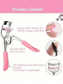 13 件睫毛夹套装，包括不锈钢睫毛分离梳、3 合 1 睫毛夹、4 支睫毛刷、5 个睫毛夹替换垫、2 支备用梳子，适合所有眼型，提供出色的卷翘效果，化妆，便宜，房间装饰，梳妆台，旅行，卧室，化妆配件，睫毛夹 - 粉色 - 查看 2