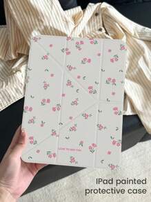 A Beautiful Cartoon Pink Letter Flower Small Floral Pattern Double-Sided Painted Acrylic Transparent Crystal Back Plate Shockproof Support Sleep Wake-Up Tablet Case,Pad Case Compatible With Ipadtablet Case,Pad Case Compatible With The Ipad Is Compatible With The 10th Generation, The 10.2-Inch IPad 7th/8th/9th, And The 10.9-Inch Air 4th/5th. It Can Hold A Stylus As A Holiday Gift