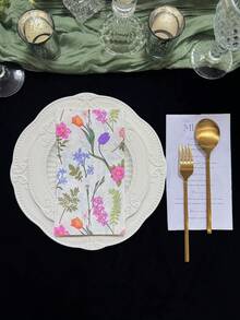 20 件/套，彩色花卉盛放餐巾，13 英寸 x 15.7 英寸，一次性印花餐巾，适用于婚礼、节日、茶会、家居装饰、餐厅酒店、派对用品，纸浆材料 - 彩色 - 查看 4