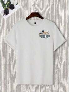 Men's Simple Printed Short Sleeve Round Neck T-Shirt - Manfinity Chillmode - 白色 - 查看 4