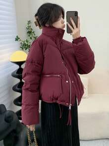 Women Winter Coats - Burgundy - View 10