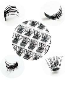 120pcs/10 Rows D-Curl Segmented False Eyelashes, Cute & Thick Fake Lashes, DIY Eyelash Extension, In Stock - Black - View 3