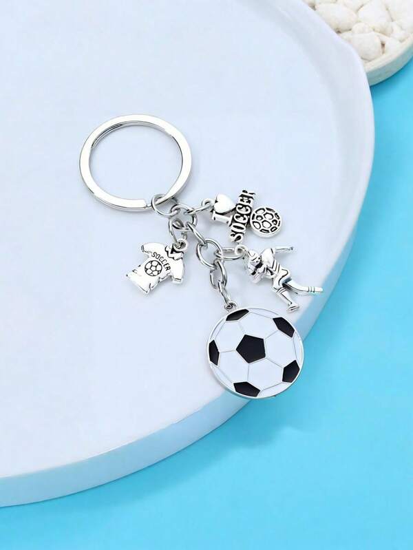 Sport Schlüsselanhänger | Fußball Thema, komplett mit Trikots, Spielern und Fußball Elementen, Mehrfach-Element Schlüsselanhänger für Fans, Schulabzeichen, Auto Accessoires, süß Goth Y2k