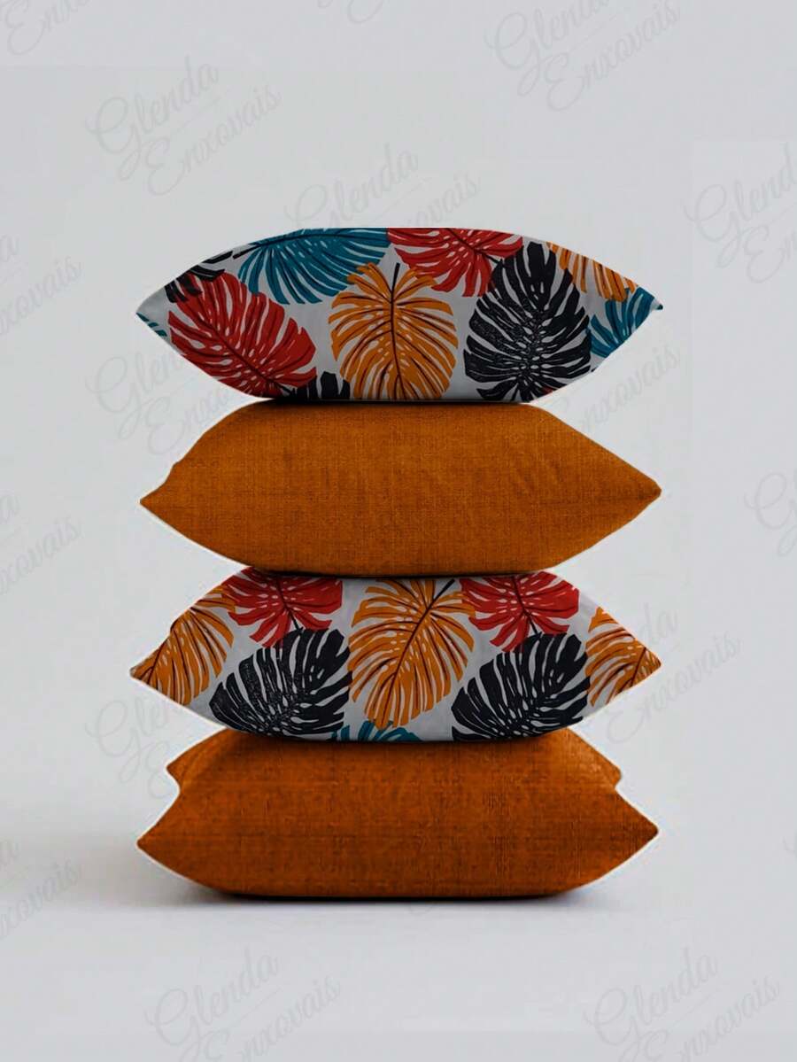 (4 Units) 45x45 Pillow Covers – 2 Plain And 2 Printed – Assorted Colors – AL - Orange-colored Rib - View 1