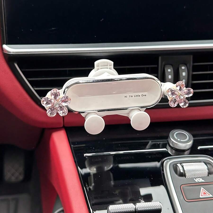 Crystal Flower Transparent Flower Car Phone Holder, Adjustable Car Navigation Phone Holder Hook Mount, Universal Fit - White - View 1
