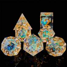 Dice Set - Resin Sharp Edge Handmade 7pcs Polyhedral RPG MTG D&D Dice With Gift Case (Yellow)