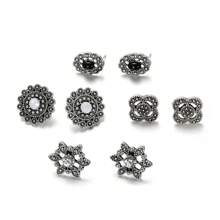 4 أزواج من أقراط الأزهار البوهيمية المصنوعة من حجر الهوليت، طقم أقراط عتيق من 4 قطع