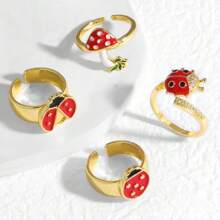 Nuevo anillo ajustable de gota de aceite de insecto chapado en oro de 18K de cobre para uso diario de mujeres