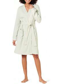 Essentials Women's Lightweight Waffle Mid-Length Robe (Available In Plus Size) - Navy - View 11