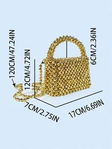 New Mini Black Spikes Beaded Handbag, Tote And Shoulder Bag - Gold - View 5