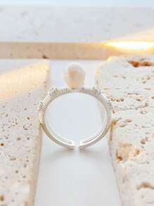 1pc Handmade Baroque Style Irregular Pearl Ring, Silver Vintage Stacking Rings For Women Everyday Wear