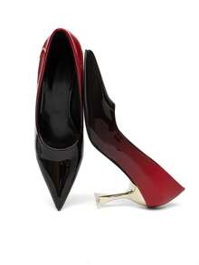 Women's Attention-Grabbing Ombre Pointed Toe High Heel Shoes, Lacquered Leather Material, Suitable For Evening Party And Ball, Black & Red - Red - View 9