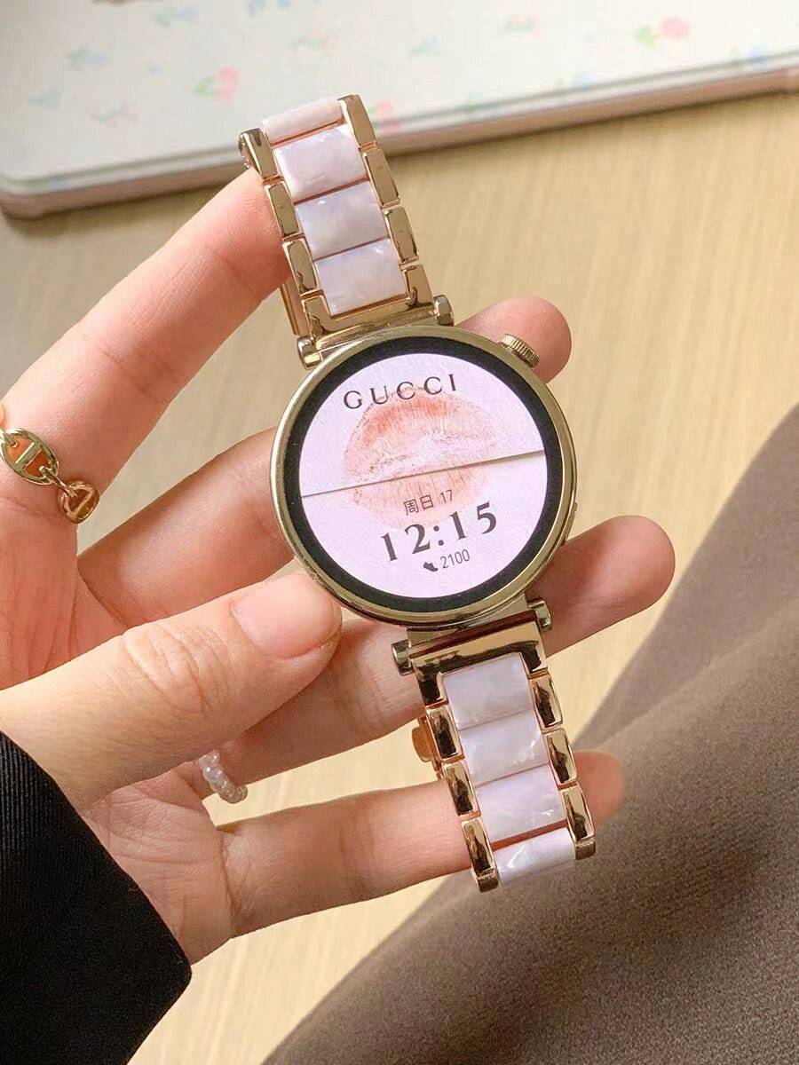 1pc Women's Business Elegant Metal Resin Watch Band Compatible With Galaxy Watch 7/6/5/4 40mm 44mm 47mm 46mm 41mm, Galaxy Watch 5 Pro 45mm, Galaxy Active 2, Galaxy Watch 3, 18/20/22mm, Compatible With Huawei Watch 5/4/3/2/1 And GT5/4/3/2/1, Compatible With Garmin Watches, Compatible With Mi Watch, Compatible With Redmi Watch 5 Lite/Active - Rose Gold and Pink Flowers - View 1