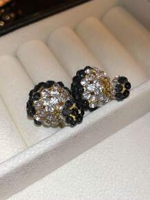 1 Pair Elegant Front & Back Rhinestone Stud Earrings, Gift For Women