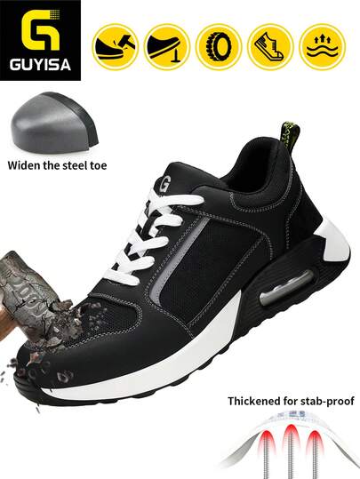 GUYISA 钢头鞋低帮运动系列，防砸防刺穿，柔软时尚黑色，功能性工作鞋，透气，适合所有季节