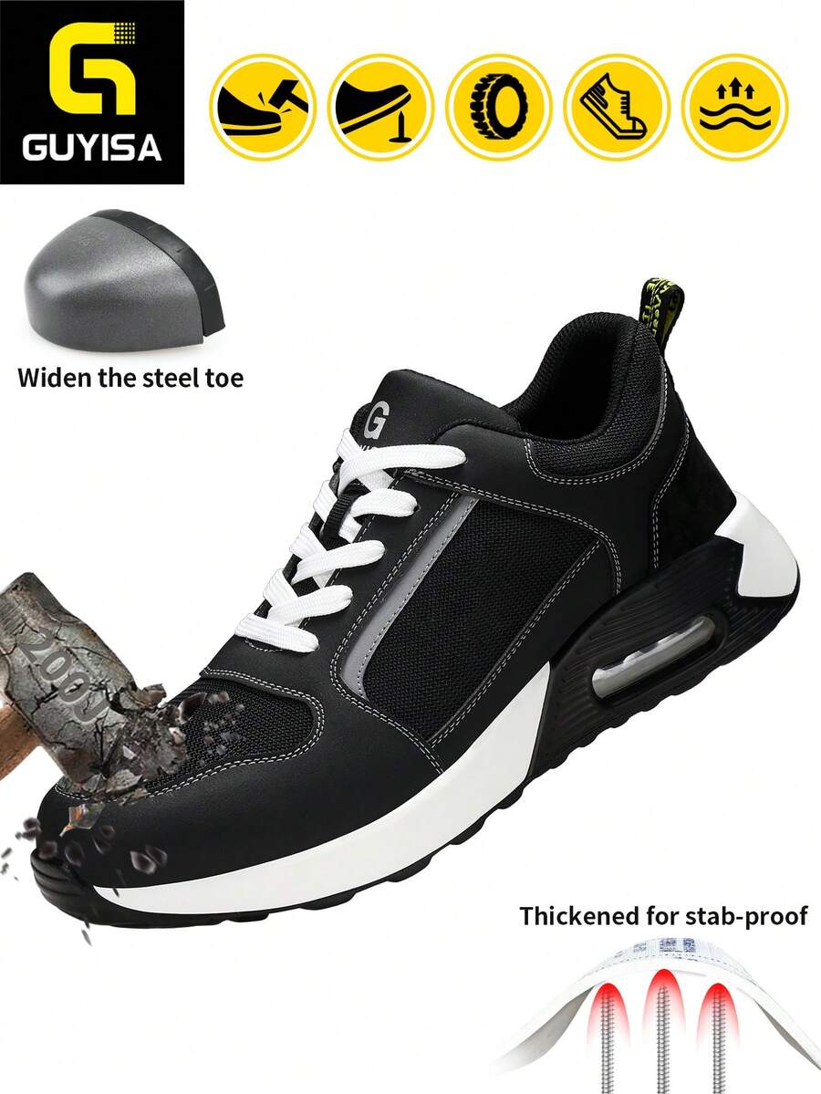GUYISA Steel Toe Shoes Low-Top Sports Series, Anti-Smash Anti-Puncture, Soft And Fashionable Black Color, Functional Work Shoes, Breathable For All Seasons